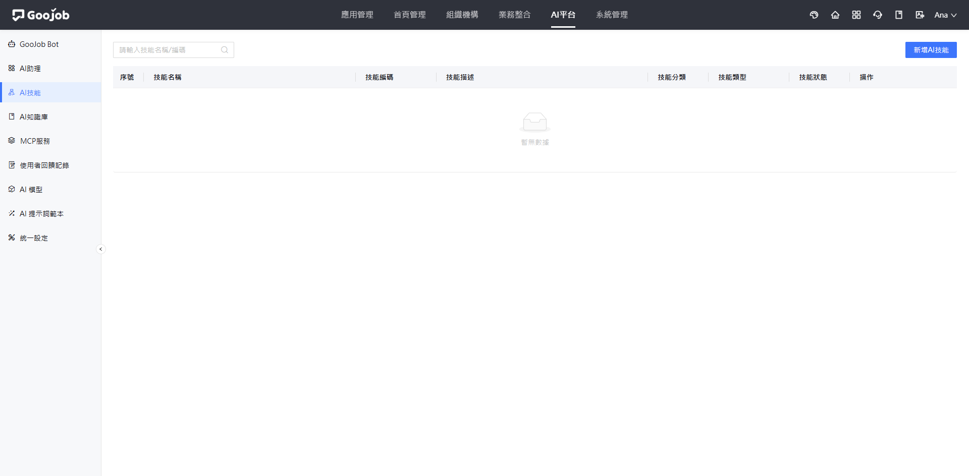 AI技能主畫面
