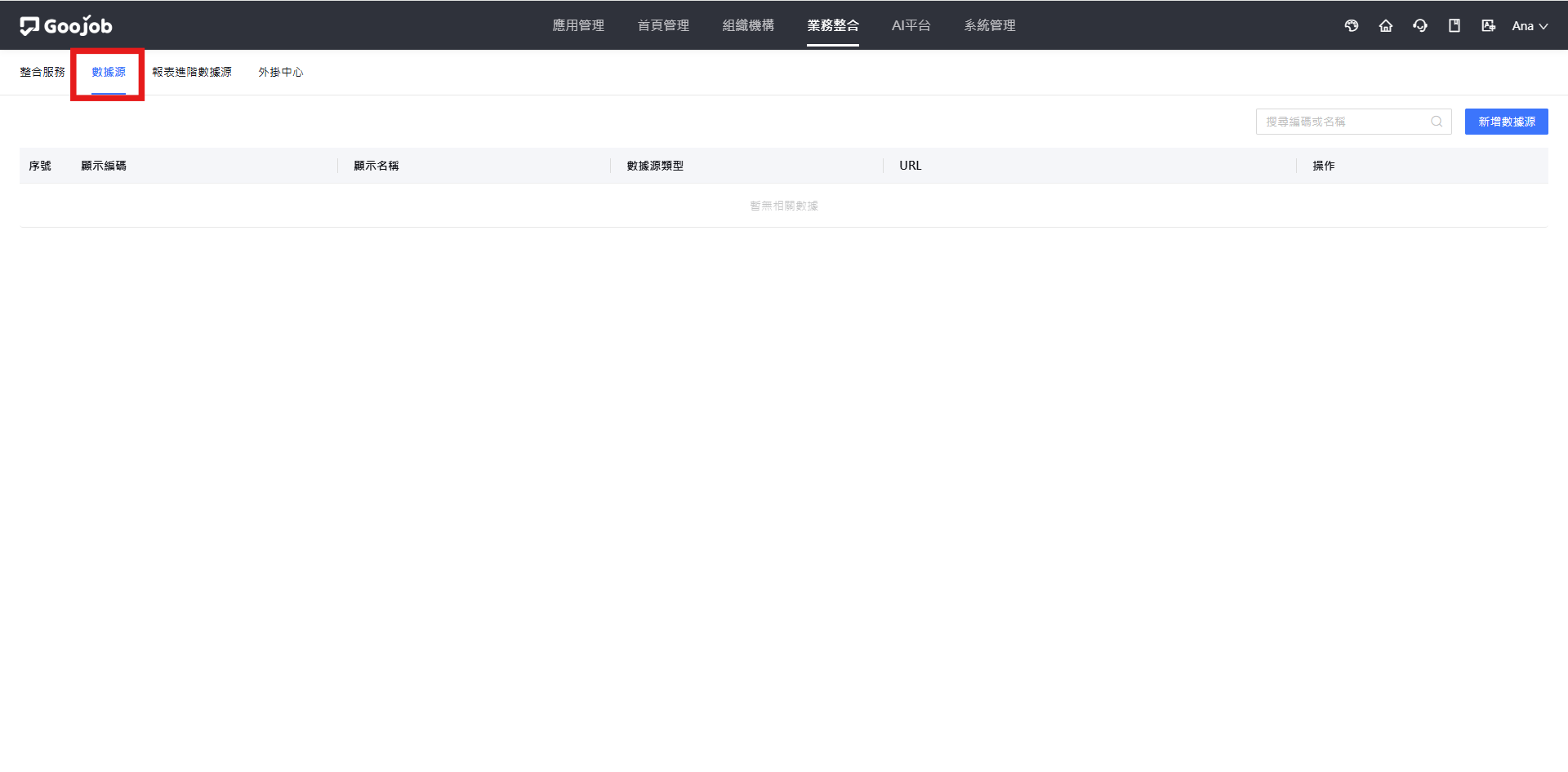 數據源畫面