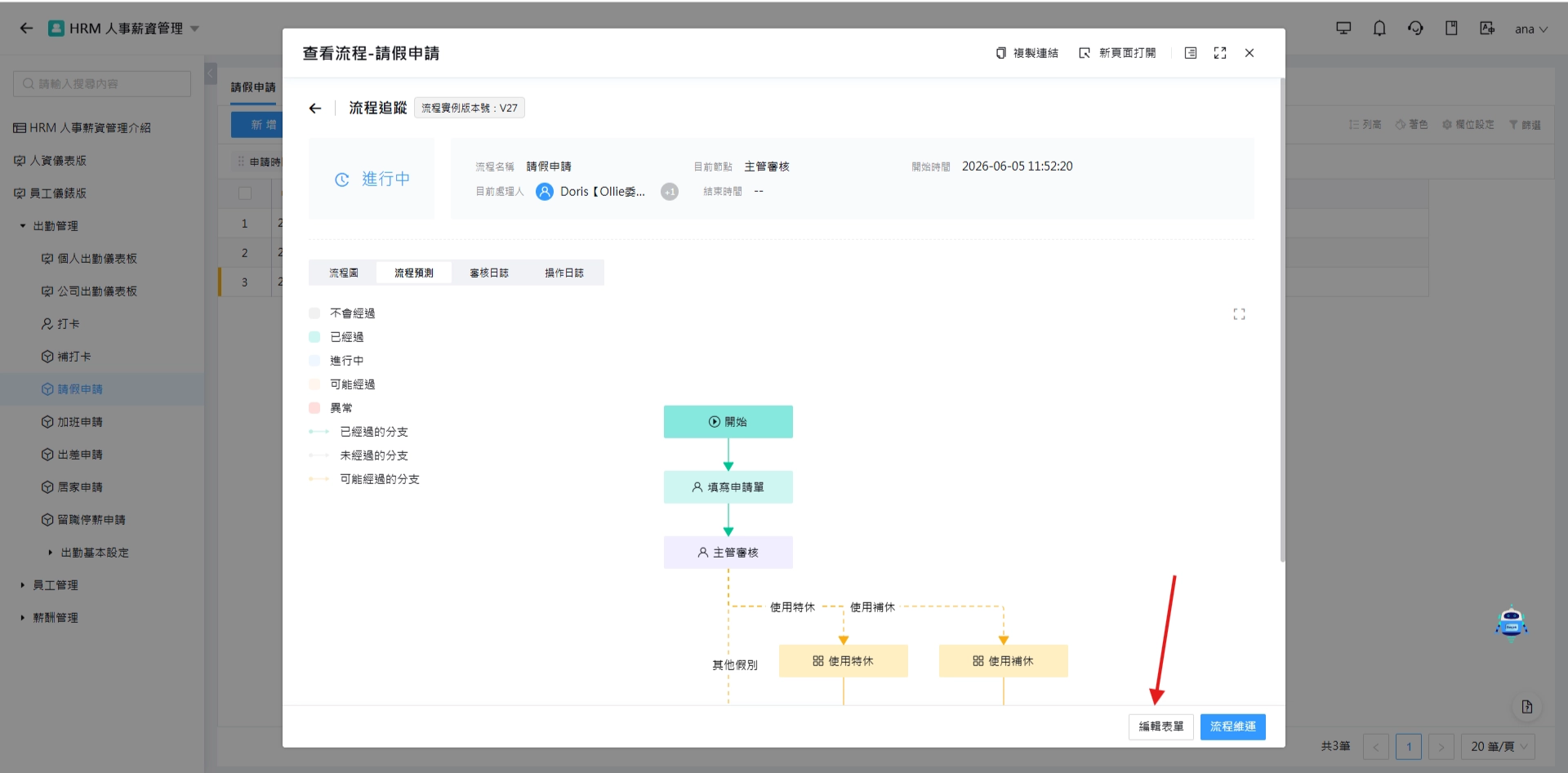 子管理員可在『流程追蹤』編輯流程表單