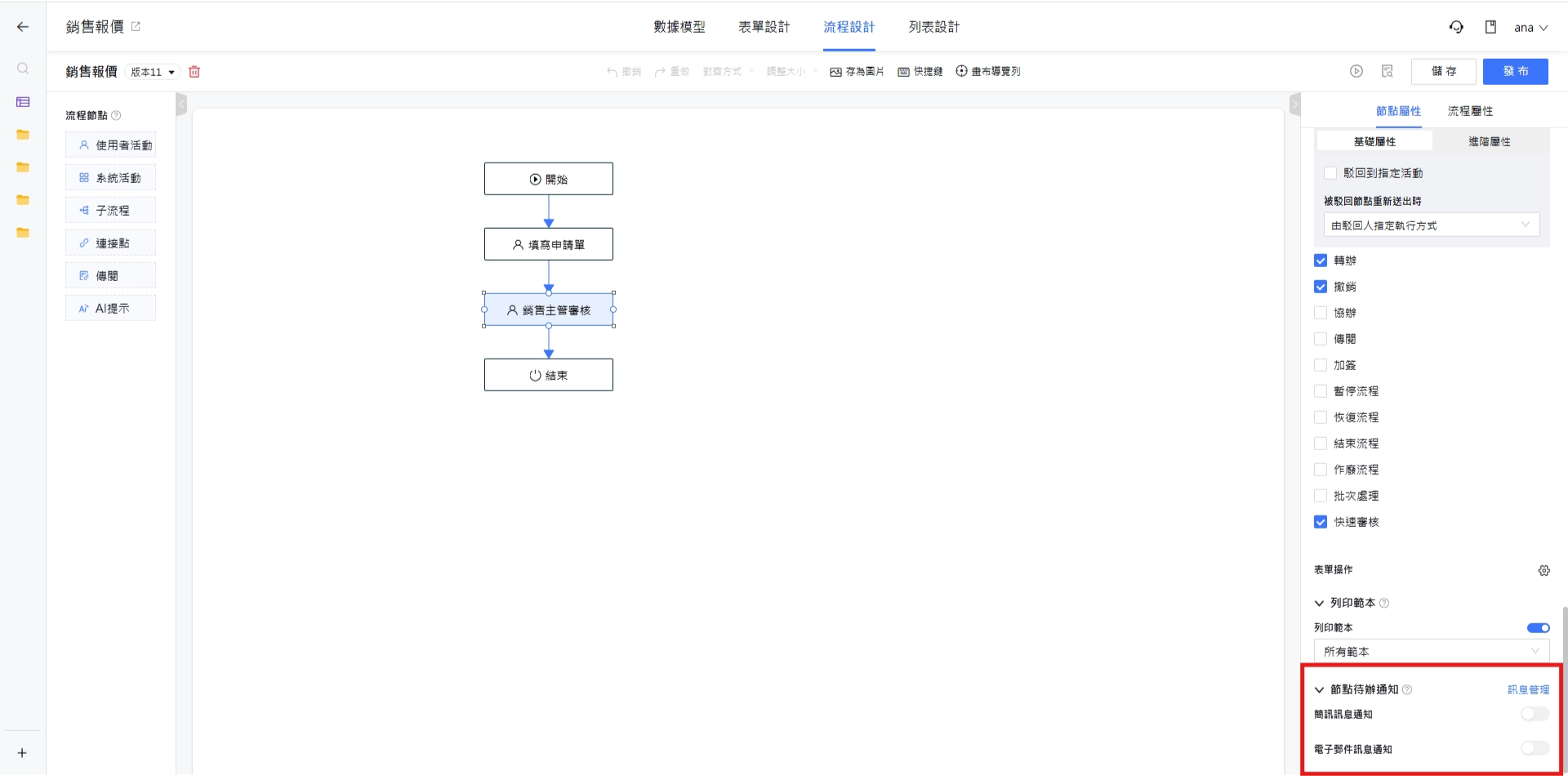 節點待辦通知