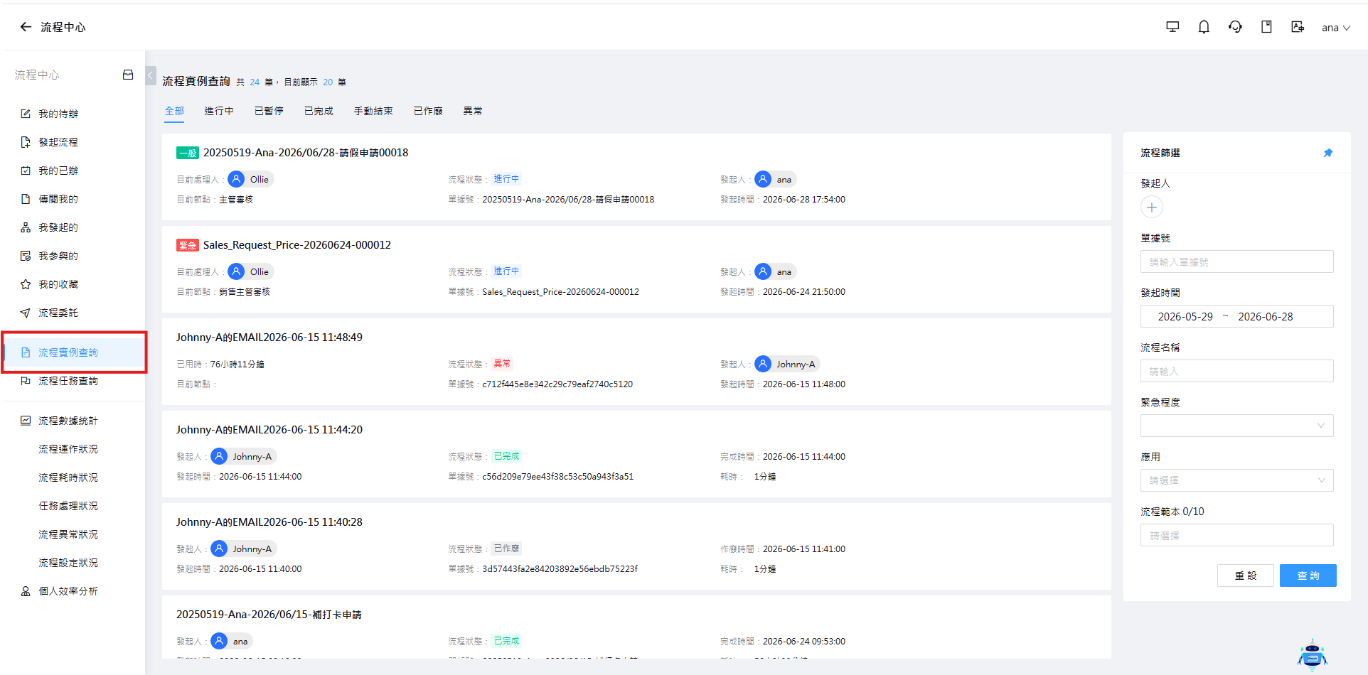 流程實例查詢